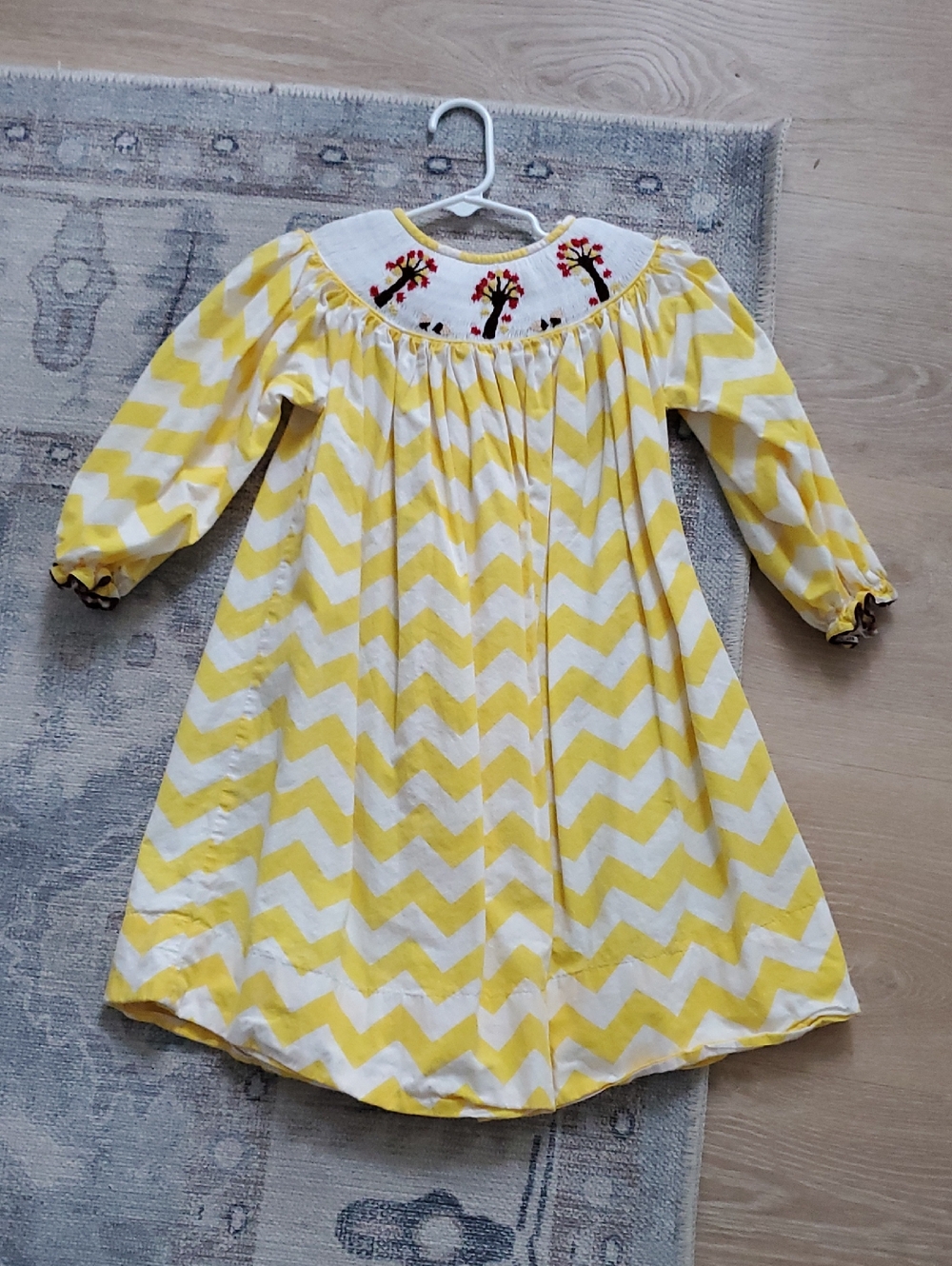 Olivia Kate Girls Smocked Embroidered Fall Leaves Trees Long Sleeve Dress Sz4
